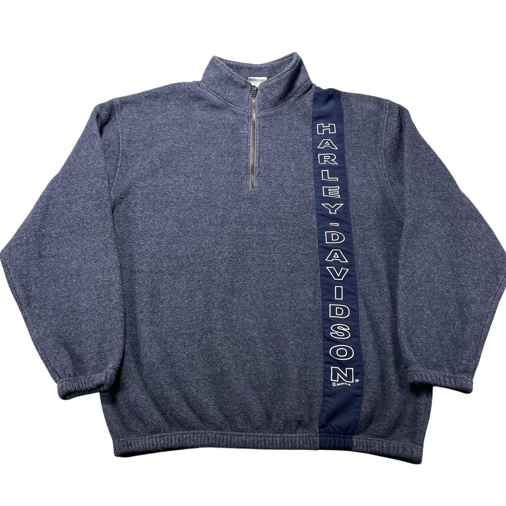 Vintage Harley-Davidson Sweatshirt Mens Large Blue 1/4 Zip Fleece Pullover Logo